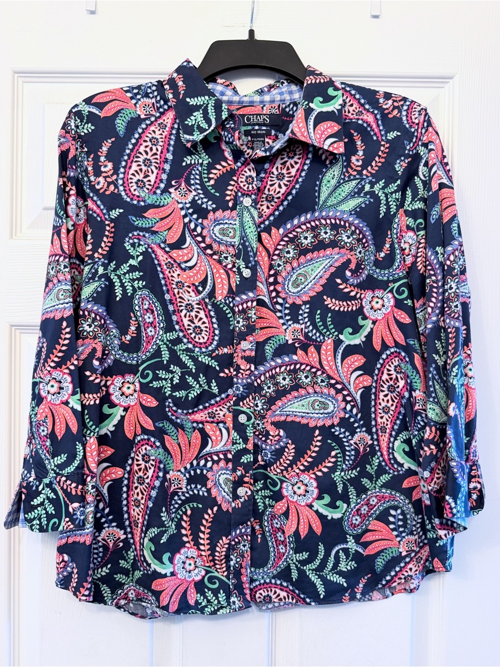 Chaps Navy Paisley Button-Down Shirt with Pink & Mint Accents